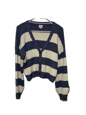 Francesca’s Juniors Blue Rain Cropped Button Up Sweater-M